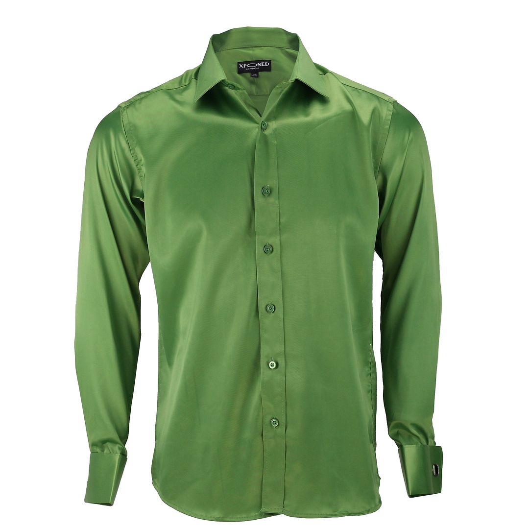 Mens Satin Silky Feel Smart Casual Double Cuff Wedding Party Formal